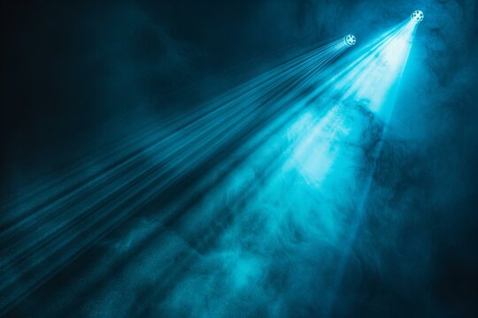 Mysterious Blue and White Light Beams on Dark Background