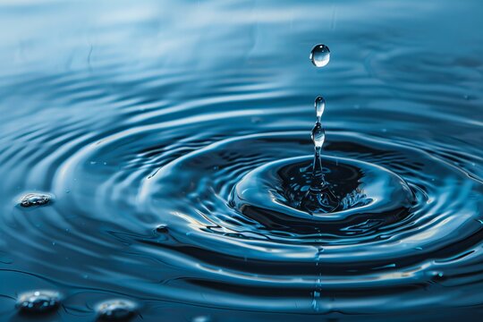 Stunning Water Droplet Captured on a Tranquil Blue Surface