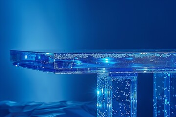 Elegant Blue Glass Table Under Soft Lighting