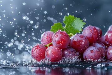 Fresh Red Grapes with Water Drops in Dynamic Splash