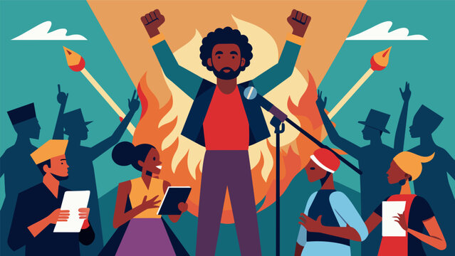 A stirring performance of poetry featuring rhythmic beats and powerful spoken word celebrates the past and present struggles for equality.. Vector illustration