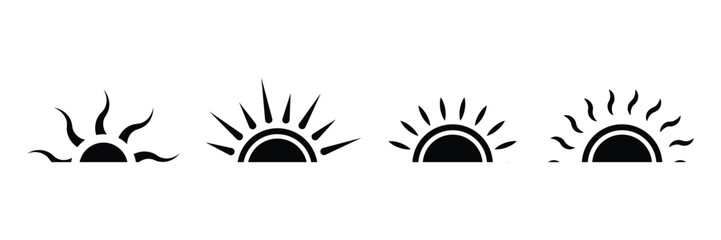 Set of sunshine and solar glow sunrise or sunset. Hand drawn symbol. Vector Illustration.