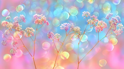   A tight shot of blooming flowers against a softly blurred background, featuring a blue sky beyond
