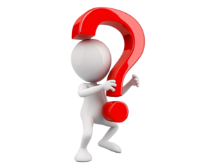 a white man holding a red question mark