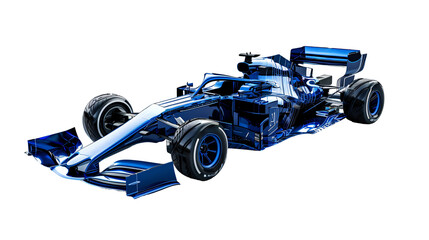 a blue race car with its front wheels