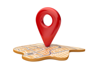 a map with a red pin on it