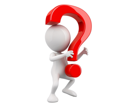 a white man holding a red question mark