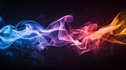 Abstract blue, purple, and orange smoke on black background. Creative design and vibrant colors concept