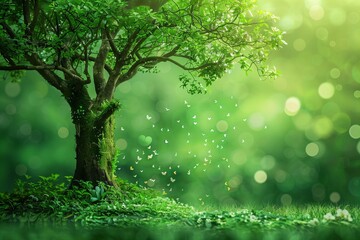 Obraz premium Enchanted Tree With White Butterflies in Lush Forest