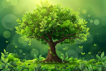 Vibrant Green Tree Surrounded by Lush Foliage in Forest