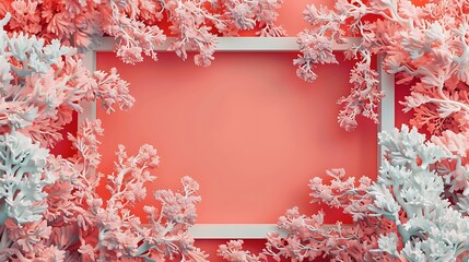 Set against a backdrop of soft coral, a blank mockup frame whispers of the gentle embrace of creativity, its pristine surface longing for expression