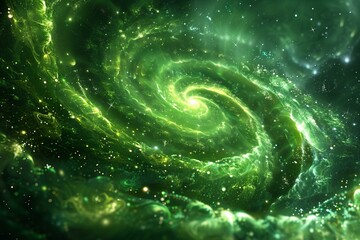 Vibrant Green Spiral Amid a Starry Cosmic Background
