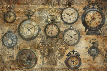Fototapeta premium Antique Timepieces at 11:59 on Textured Background