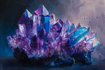 Stunning Painting of Vibrant Purple and Blue Gemstones