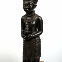 African traditional wooden figurine. Wood Doll souvenir of Fiji on white background.