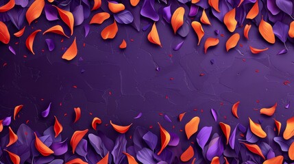   A purple-orange backdrop featuring an ample amount of confetti in hues of purple and orange at image's base, overlain by a separate purple backdrop adorned