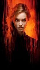 Red and Black Bold Woman Portrait. Powerful Female Character Face Avatar. Bright Vivid Contemporary Successful Woman Illustration.