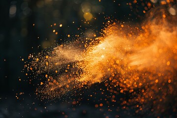 Vibrant Orange and Yellow Dust Explosion in Dark Ambience