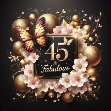 45th Birthday Luxurious Golden Balloon Card