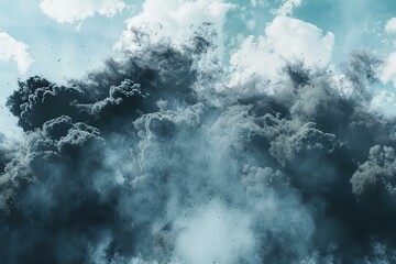 Obraz premium Dramatic Black Smoke and Clouds Against a Blue Sky
