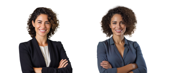 Set bundle of Young confident business women smiling PNG transparent background isolated graphic resource. Success, career, leadership, professional, diversity in a workplace concept