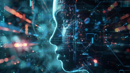 Naklejka na ściany i meble Futuristic Cyber Profile: Detailed Digital Representation of a Human Face