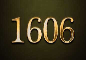 Old gold effect of 1606 number with 3D glossy style Mockup.	