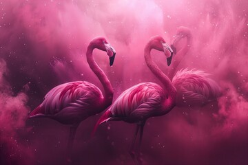 Stunning Pink Flamingos in a Dreamy Fuchsia Mist