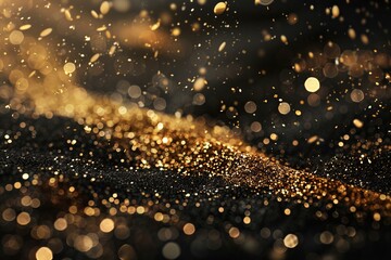 Golden Glitter Sparkling on a Dark Background: Glamour and Magic