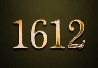 Old gold effect of 1612 number with 3D glossy style Mockup.	