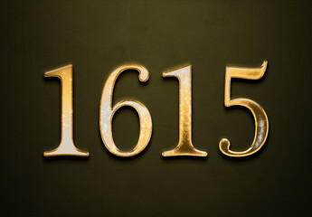 Old gold effect of 1615 number with 3D glossy style Mockup.	
