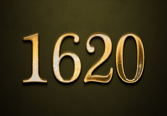 Old gold effect of 1620 number with 3D glossy style Mockup.	