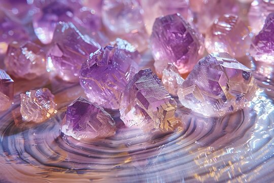 Stunning Pink Kunzite Crystals on Rippled Water Surface