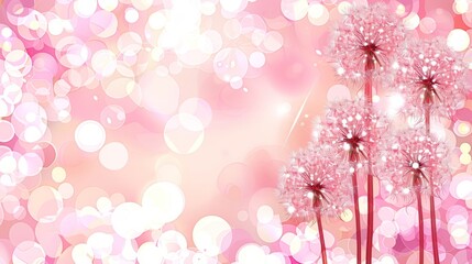 Obraz premium A tight shot of a dandelion against a soft pink backdrop, with softly focusable lights in the rear haze