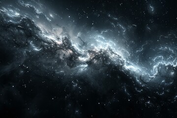 Majestic Deep Space Scene with Black Glowing Dust and Stars