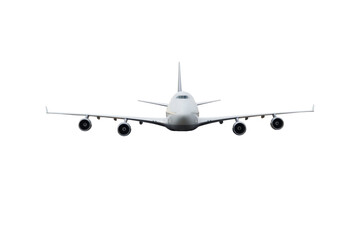 ein freigestelltes Linienflugzeug auf transparentem Hintergrund von vorne
