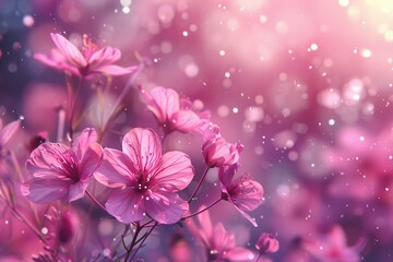Pink Flowers Blooming with Magical Dust Effect