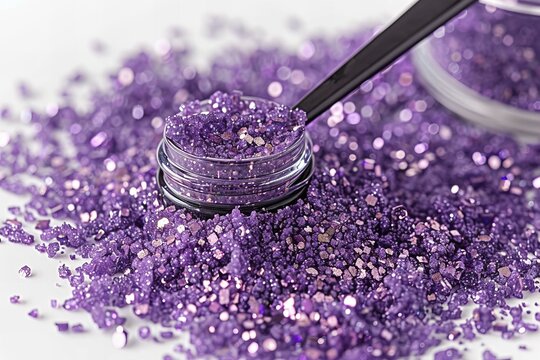 Close-Up of Purple Glitter in a Small Jar with Spatula