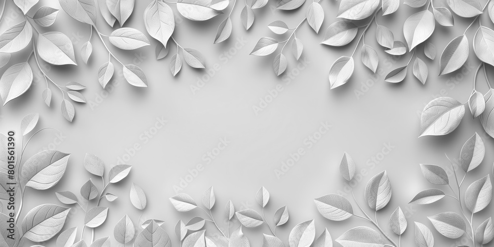 Wall mural light frame with white leaves, eco concept