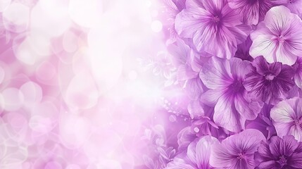   A tight shot of assorted blooms against a pink-white backdrop, with string lights subtly glowing in the distance
