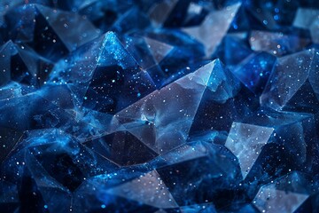 Sparkling Blue Geometric Crystals with Glowing Dust Particles