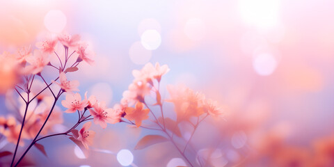 Blur of delicate flowers in pastel colors for background	