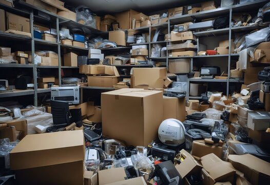 boxes electronics junk equipment miscellaneous business room packed objects Hoarder household