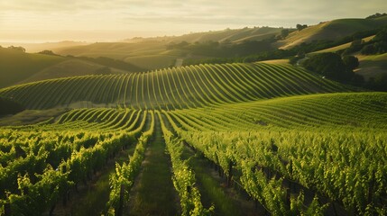 A panoramic view of rolling hills covered in vineyards practicing organic and biodynamic farming...