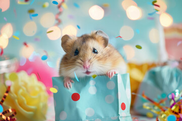 Hamster Celebrating with Birthday Party Decorations