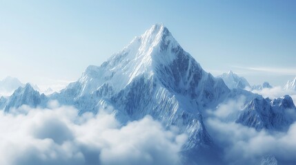 A snow-capped mountain peak piercing through the clouds