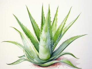 A watercolor painting of an aloe vera plant.
