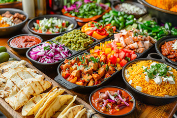 Obraz premium Vibrant table display of assorted traditional mexican dishes