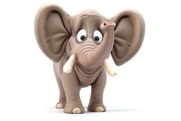 Fototapeta premium Playful cartoon elephant, isolated on a white background. Cute baby elephant. Concept of character design, wildlife, funny animals. Digital illustration