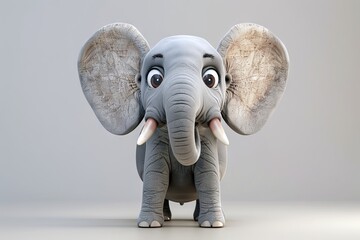 Playful cartoon elephant, isolated on a light background. Cute baby elephant. Concept of character design, wildlife, funny animals. Digital art
